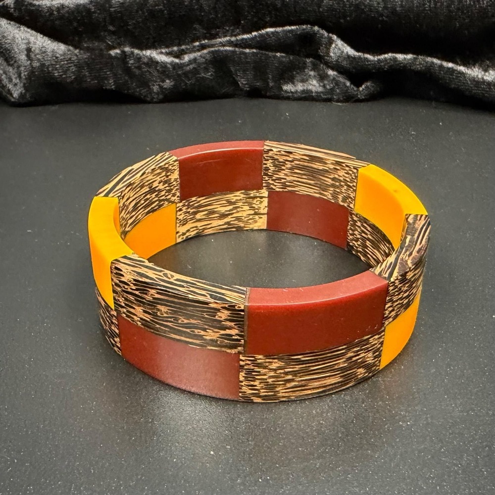 Vintage 1960s Mod Palmwood Lucite Colorblock Bangle ·‎ Plus Size · Wide